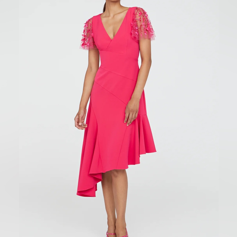 $595 NWT Theia “Jazlyn” Asymmetrical Dress in Begonia Sz 4